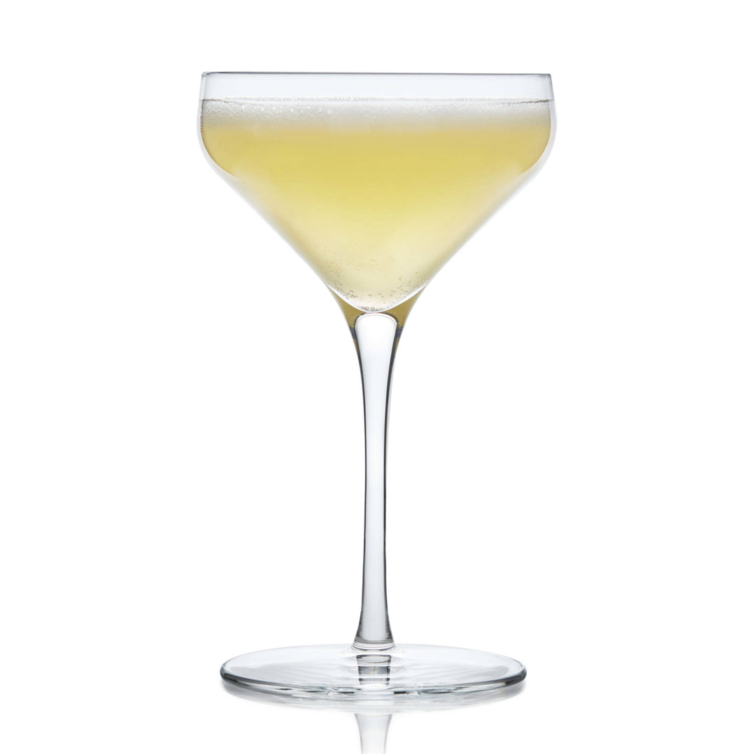 Timeless, elegant set of rounded coupe champagne and cocktail glasses — four 8-ounce coupe glasses (3.89-inch diameter x 6.5-inch height)