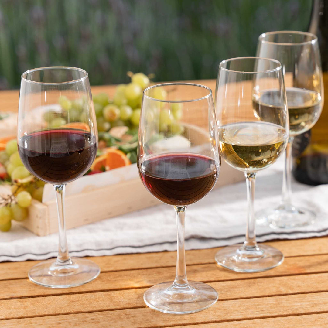 Includes 12, 16-ounce wine glasses (3.5-inch diameter x 9-inch height)