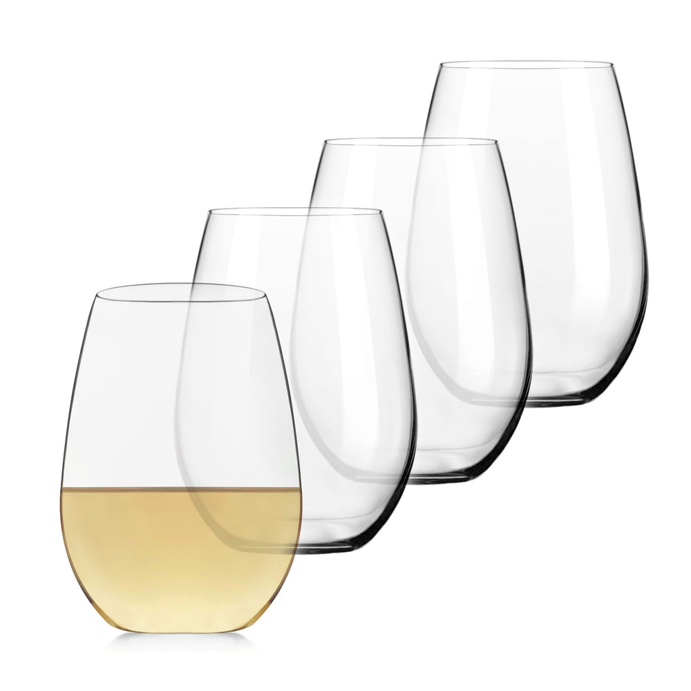 Easy-to-hold and swirl set of four 21-ounce stemless white wine glasses — perfect for Chardonnay, Sauvignon Blanc, Pinot Grigio, Riesling, and more