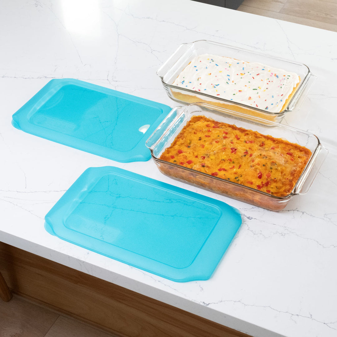 Patented stackable design saves space in cabinets, refrigerators, and freezers for efficient storage.
