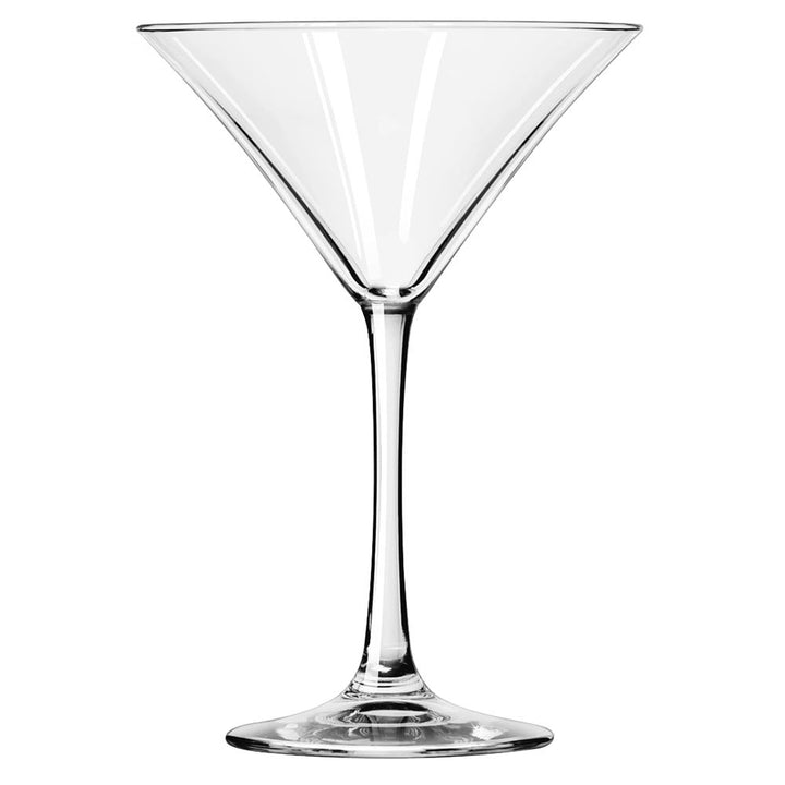 Classic martini glass features generously sized bowl and tall, willowy stem