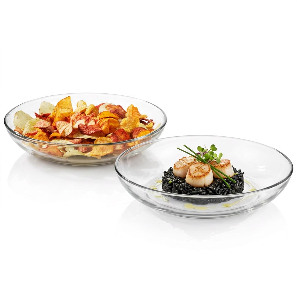Set includes two large 12-inch wide and 2.5-inch tall coupe-style serving bowls perfect for salads, pastas, snacks, fruits, and shared dishes.