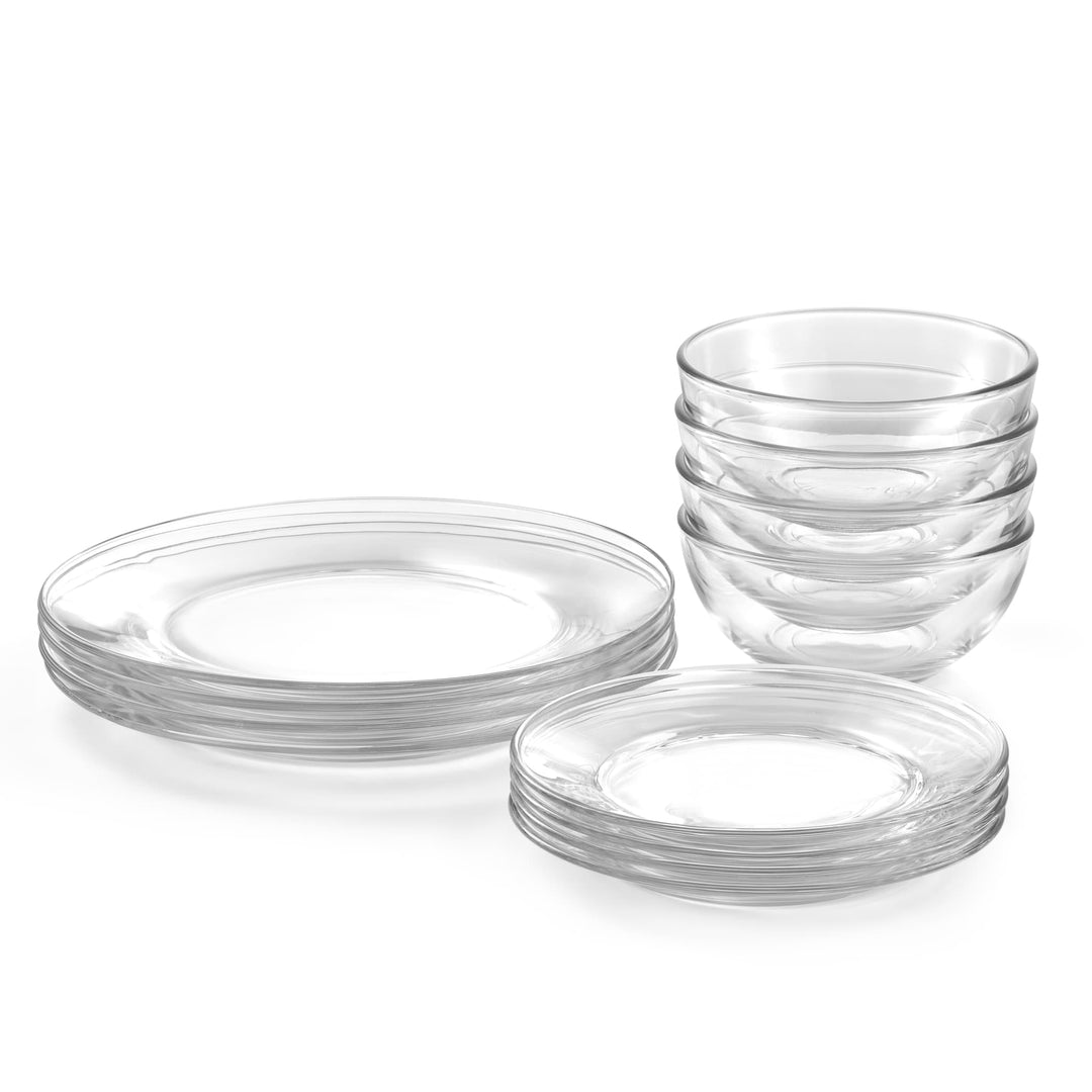 Complete 12‑Piece Service for Four – Includes dinner plates (10.5″), salad/dessert plates (7.5″), and soup/cereal bowls (6″).