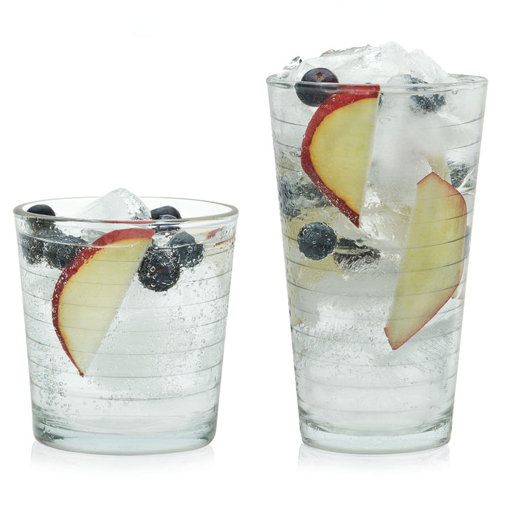 Excellent clarity showcases every beverage; raised hoops inside each glass give a fun, retro feel