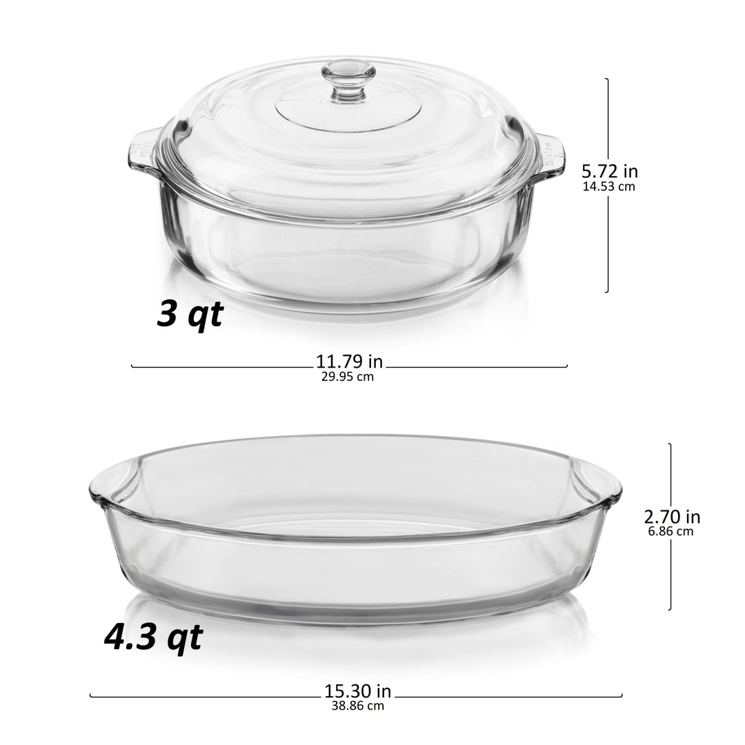 Juego de 2 cazuelas de vidrio para hornear Libbey Baker's Basics con 1 tapa de vidrio