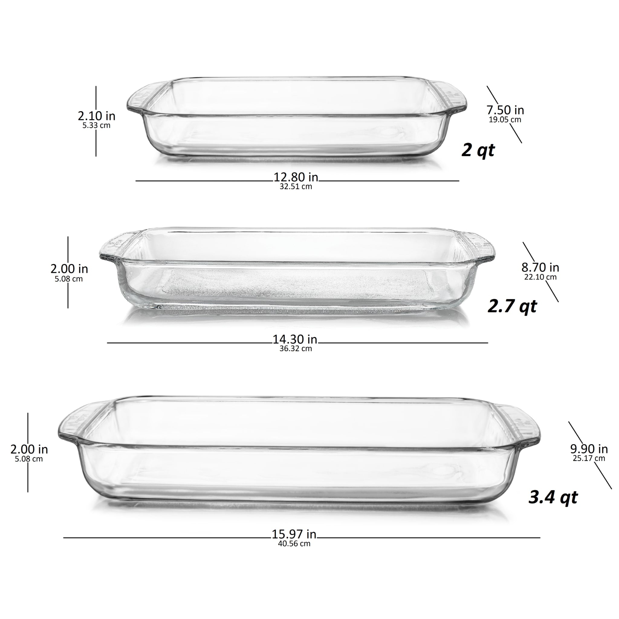 Libbey Baker's Basics 3 Piece Glass Casserole Baking Dish Set with Glass Covers - Thumbnail 5