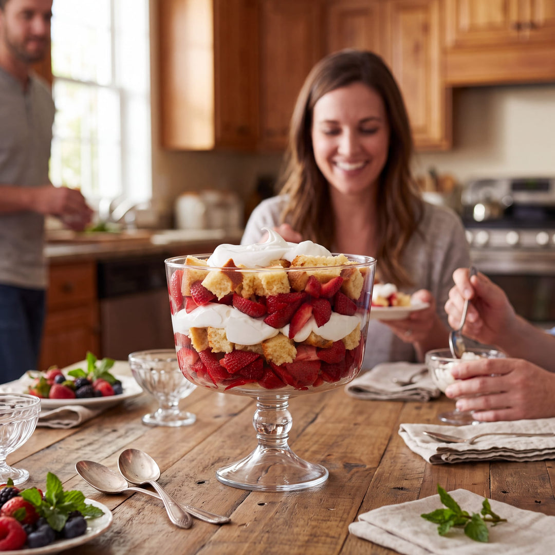Inspired by local artisan glassmakers, crystal-clear footed bowl draws admiring eyes without overpowering contents