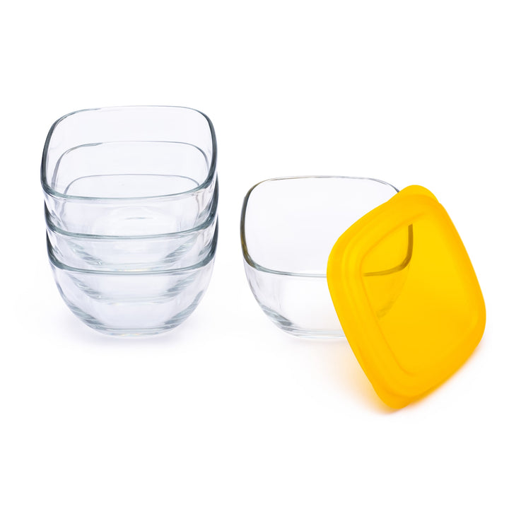 Libbey Serve It 16 Piece 2 Cup Glass Storage Bowl Container Set with Yellow Plastic Lids