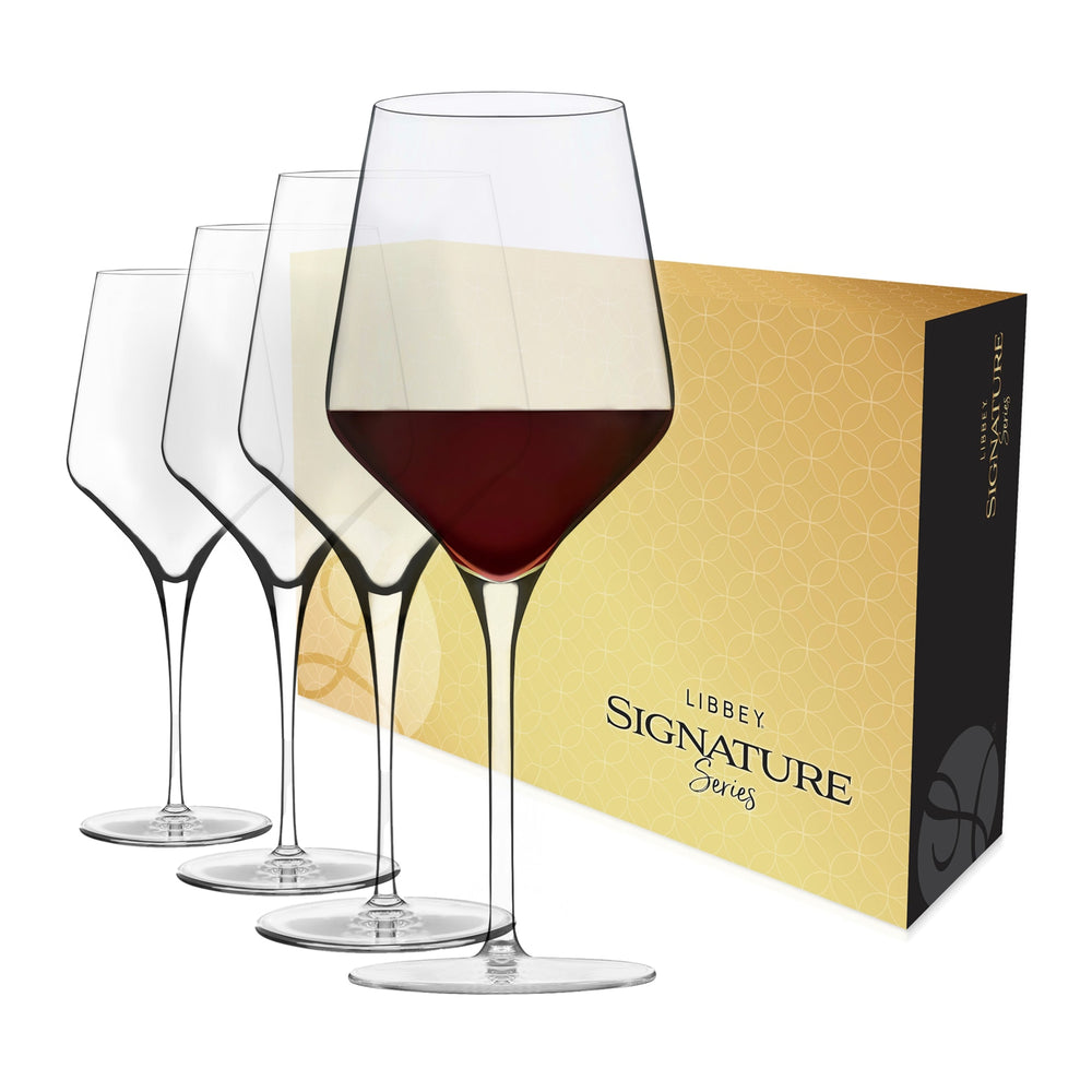 Easy to hold and swirl set of 4, 16-ounce all-purpose wine glasses boxed in beautiful gift packaging