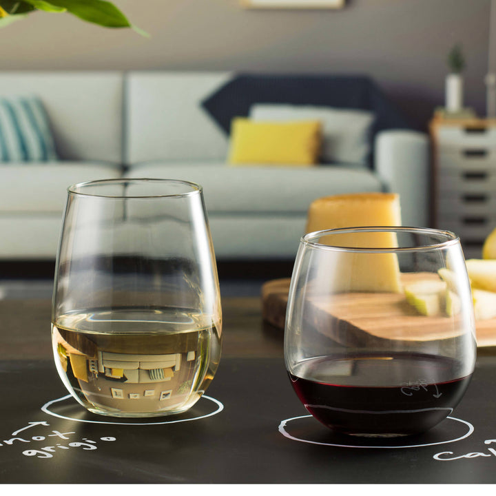 Wide bowl of red wine glass and slender profile of white wine glass enhance aromas and flavors; stable, ergonomic, and balanced base helps prevent tipping