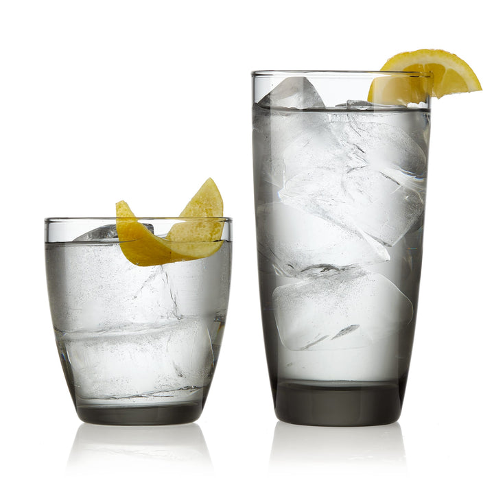 DRINKING GLASS SET: Our 12 piece cooler and double old-fashioned set is perfect for enjoying a range of drinks, from cocktails to iced tea, its sleek curves complement any tabletop