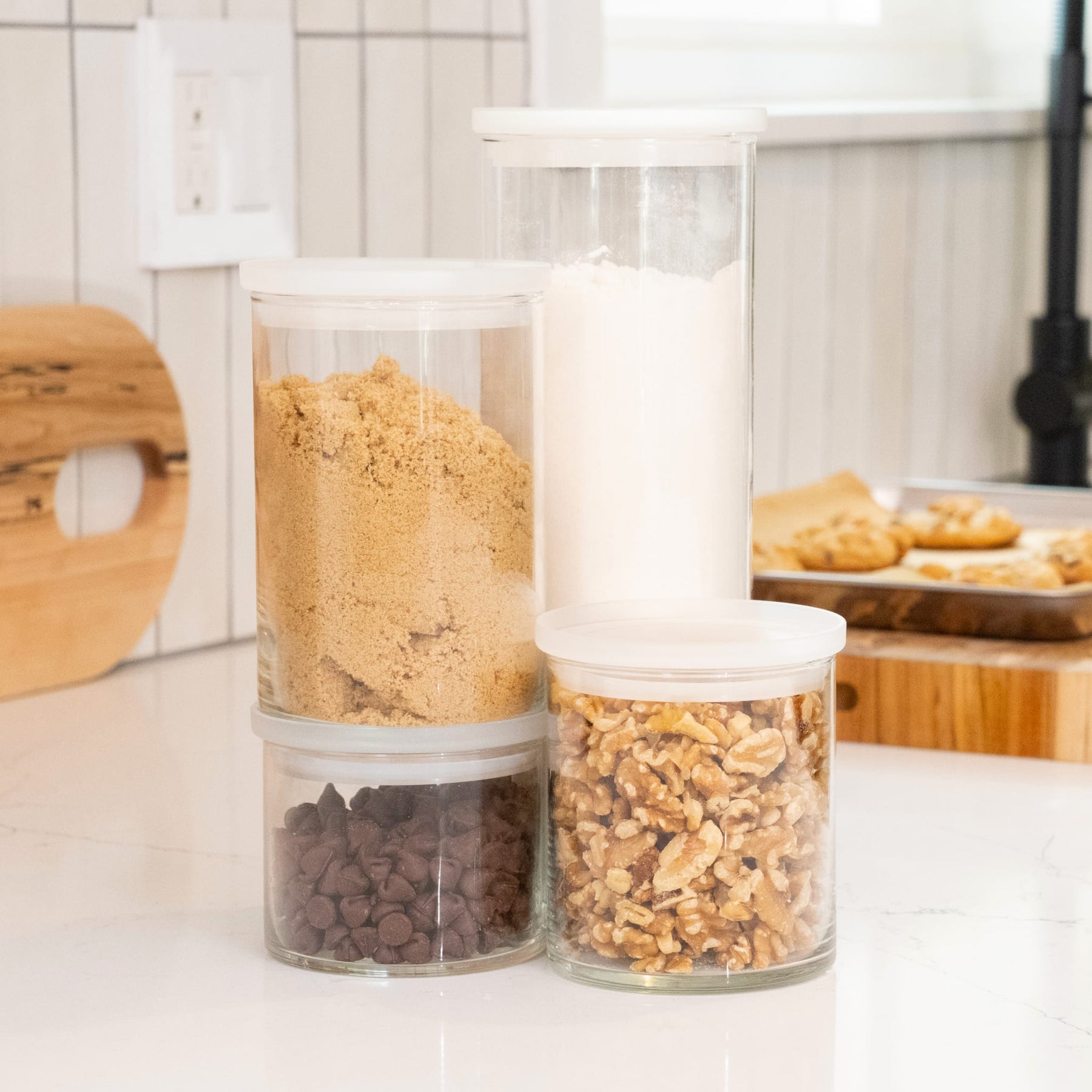 Libbey Stacking Cylinder 4 Piece Assorted Glass Jar Set with Lids ...