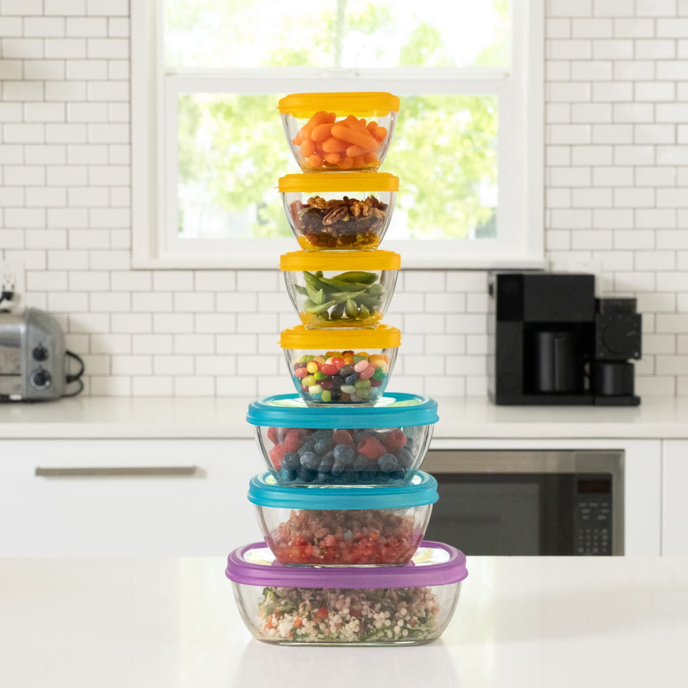 Clear glass containers are microwave, oven, freezer, and dishwasher safe for everyday convenience.