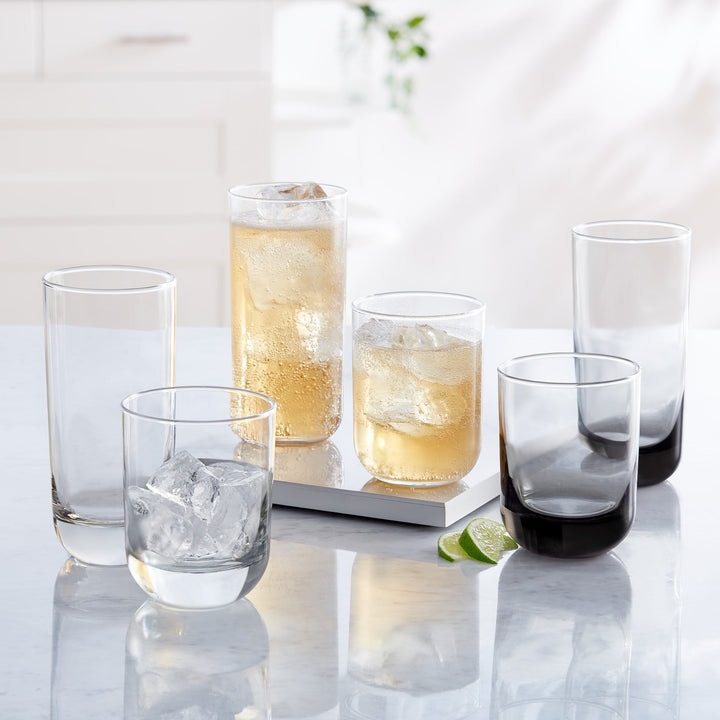 Libbey Polaris 16-Piece Tumbler and Rocks Glass Set, Smoke