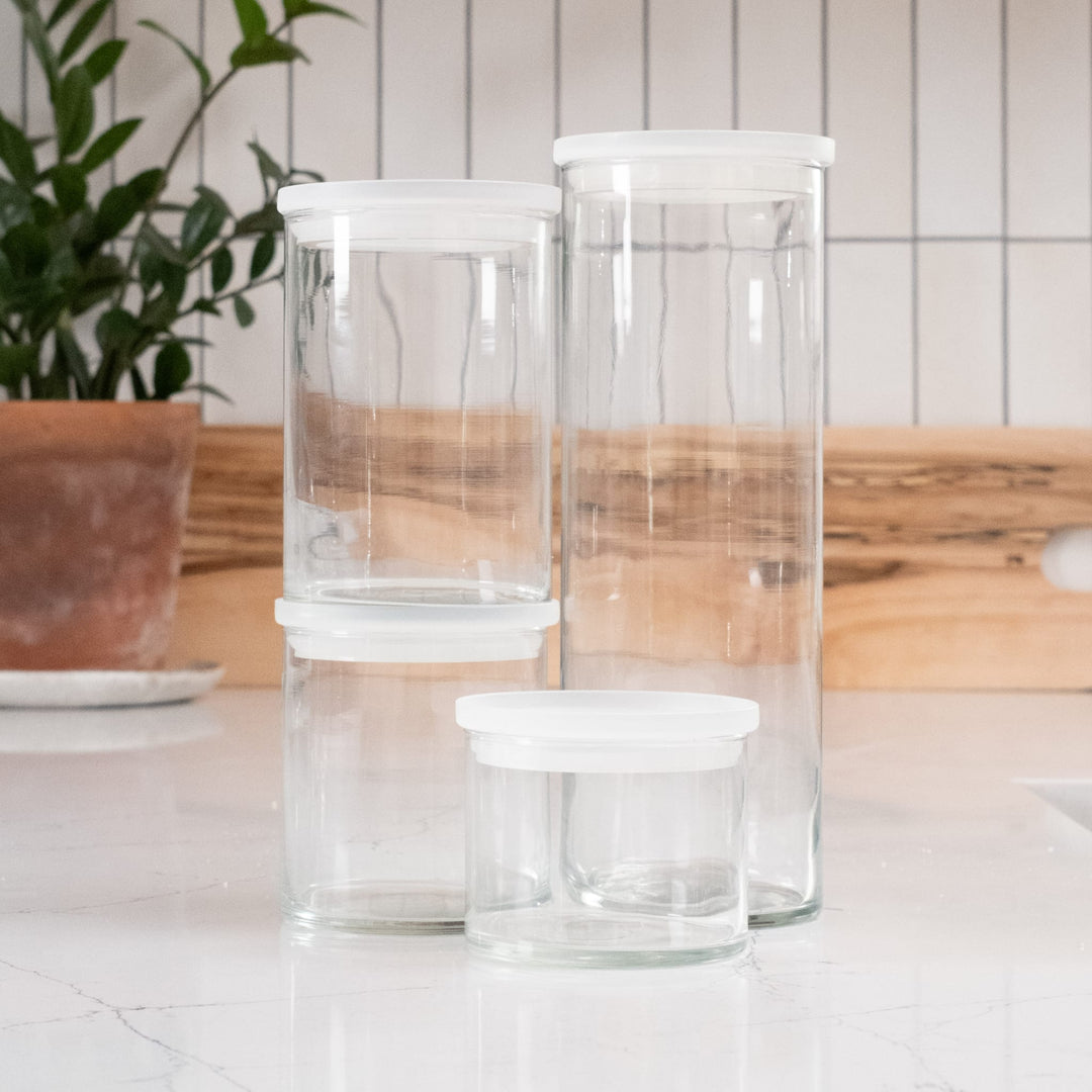 Libbey Stacking Cylinder 4 Piece Assorted Glass Jar Set with Lids ...