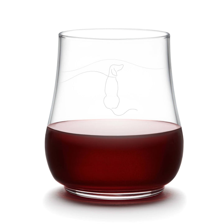Versatile stemless glass features sophisticated dog illustration and is perfect for serving wine, spirits, water, cocktails or beer