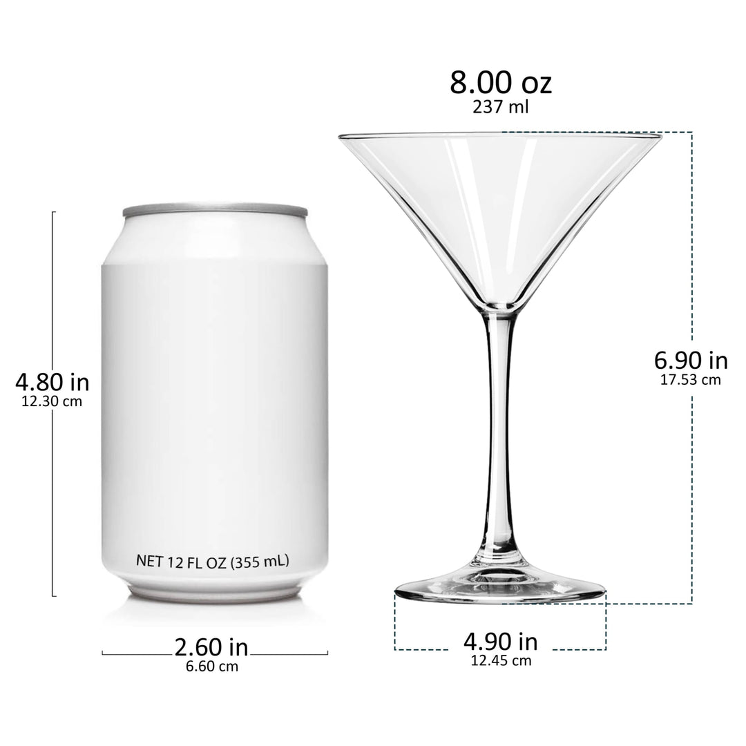 Includes 6, 8-ounce martini glasses (4.9-inch diameter x 6.9-inch height)