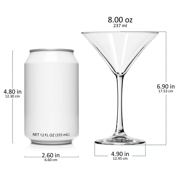 Includes 6, 8-ounce martini glasses (4.9-inch diameter x 6.9-inch height)