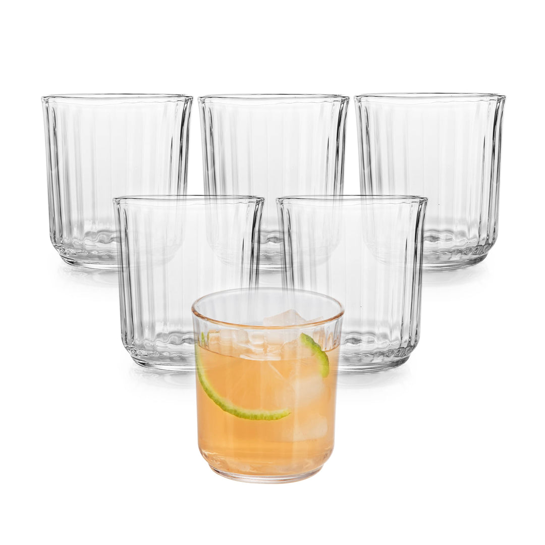 Set includes 6, 11.2-ounce double old fashioned glasses, a beautiful way to serve spirits, cocktails and non-alcoholic mixed drinks