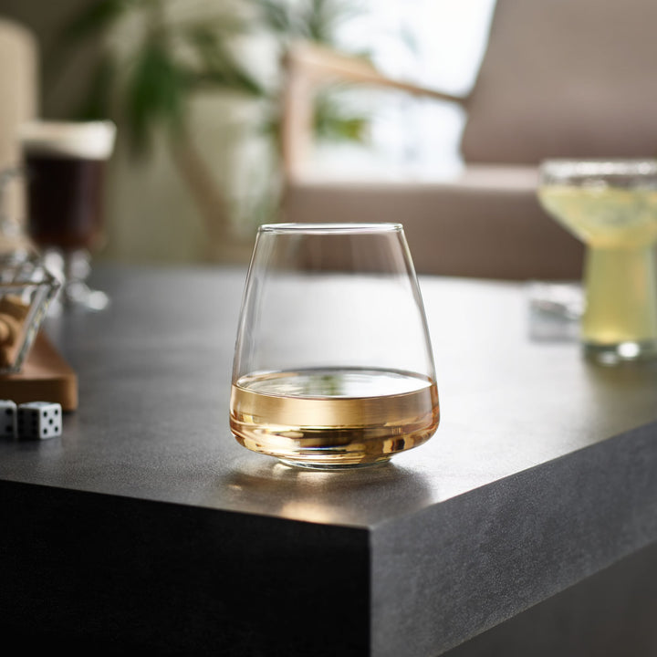 EXCEPTIONAL QUALITY: Experience transparency and brilliance with the Libbey Stemless Tapered Set. Dishwasher safe, clear drinking glass set designed to showcase the true color and clarity of your favorite red wine, white wine, cocktail or mocktail