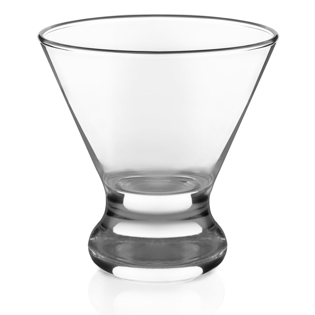 Includes 4, 8.25-ounce cosmopolitan glasses (4-inch diameter by 3.875-inch height)