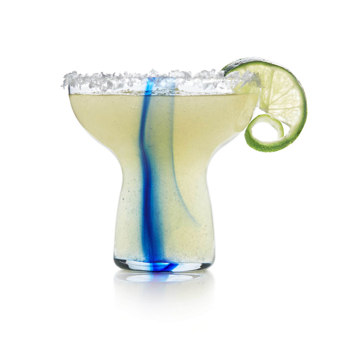 Glass shape ideal for holding your favorite margarita or small dessert  -- and the artisan-inspired infused blue streak makes every glass unique