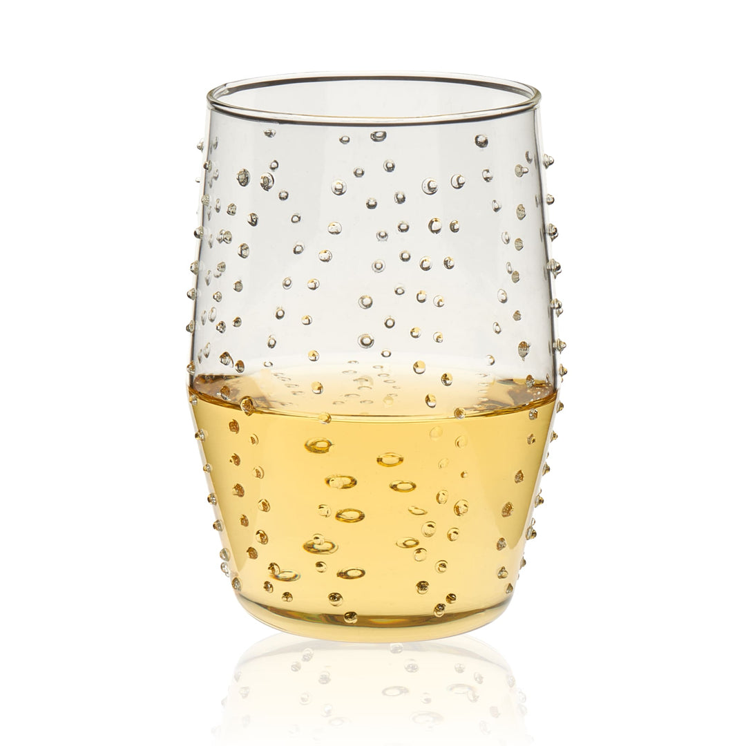 Handmade ovular drinking glasses highlighted with unique dotted pattern — four 17-ounce tumblers