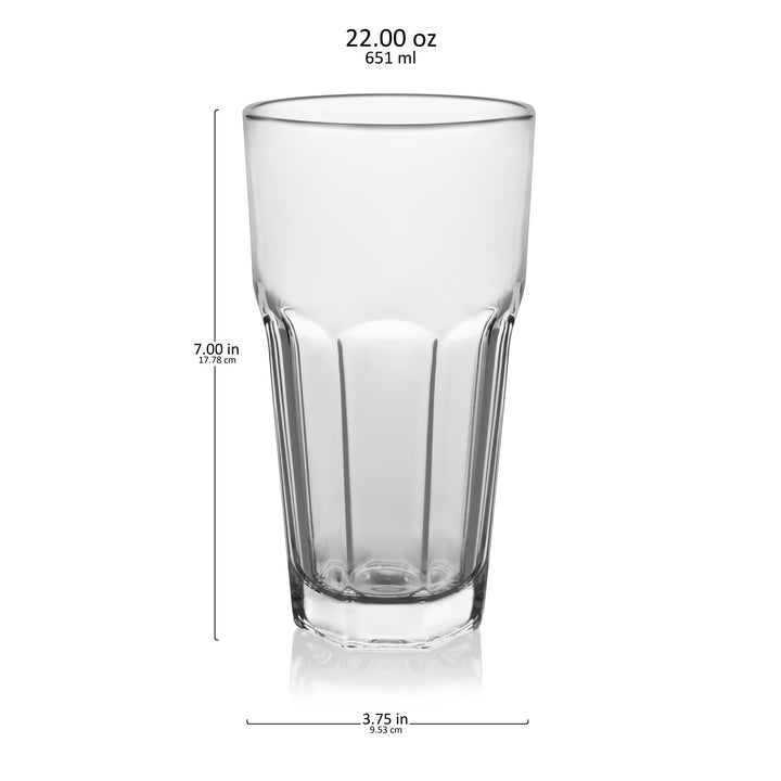 Includes 12, 22-ounce tall cooler/tumbler glasses