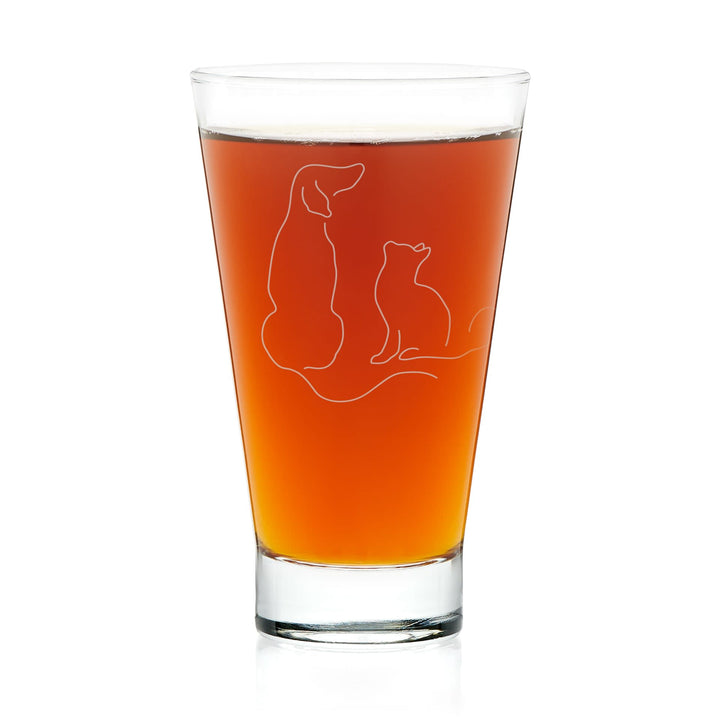 Versatile hi-ball glass features sophisticated dog and cat illustration and is perfect for serving cocktails, water, soda, smoothies and more