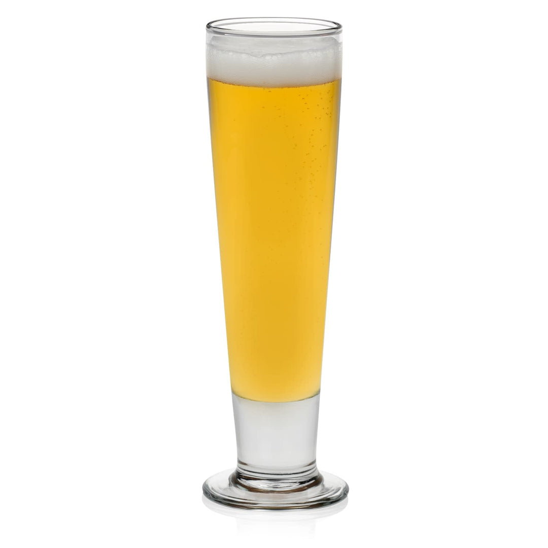 Make an impression on your guests with these stylish, European-designed beer glasses — four 14.5-ounce pilsner beer glasses