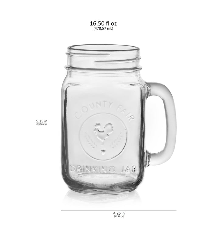 Libbey County Fair Glass Drinking Jars, 16.5 ounce, Set of 12