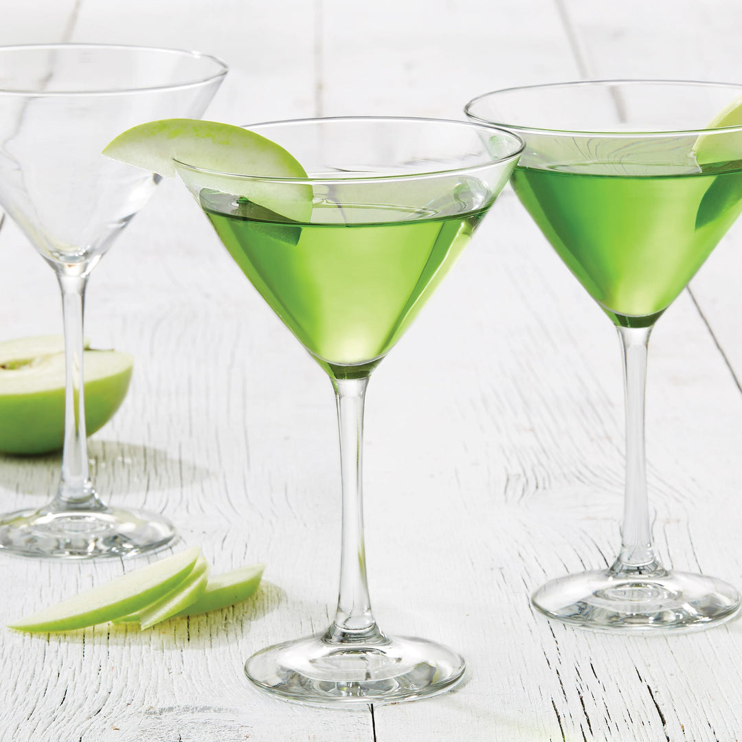 Includes 12, 8-ounce martini glasses (4.875-inch diameter x 6.875-inch height)