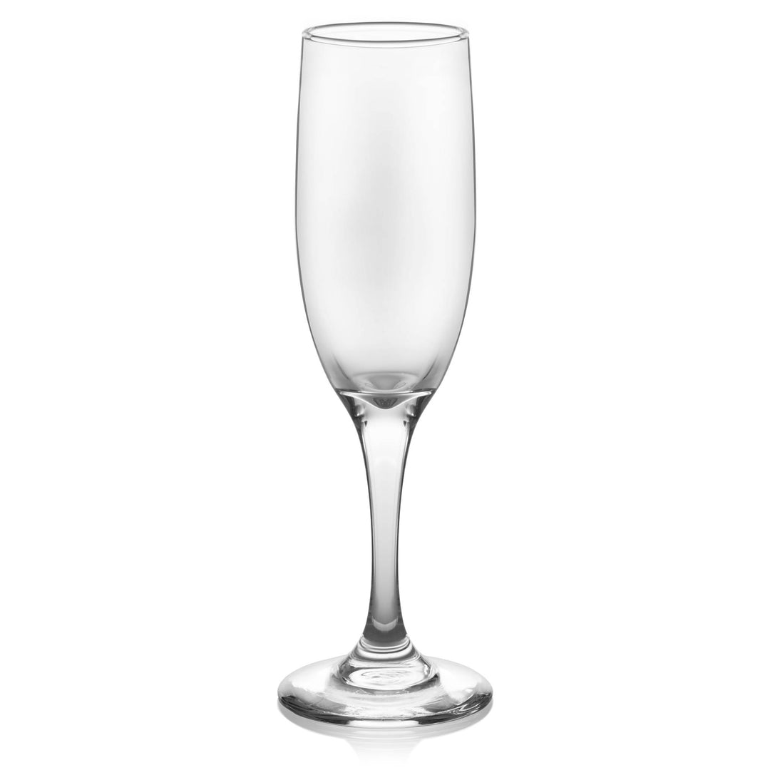 Includes 12, 6-ounce flute glasses