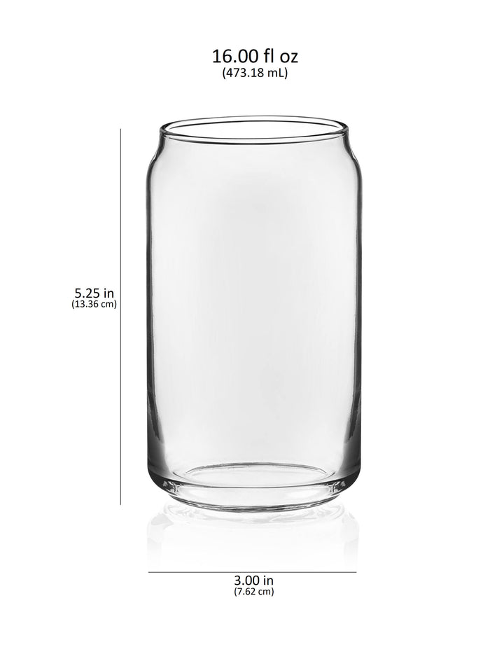 Includes 4, 16-ounce classic can glasses (3-inch diameter x 5.25-inch height)
