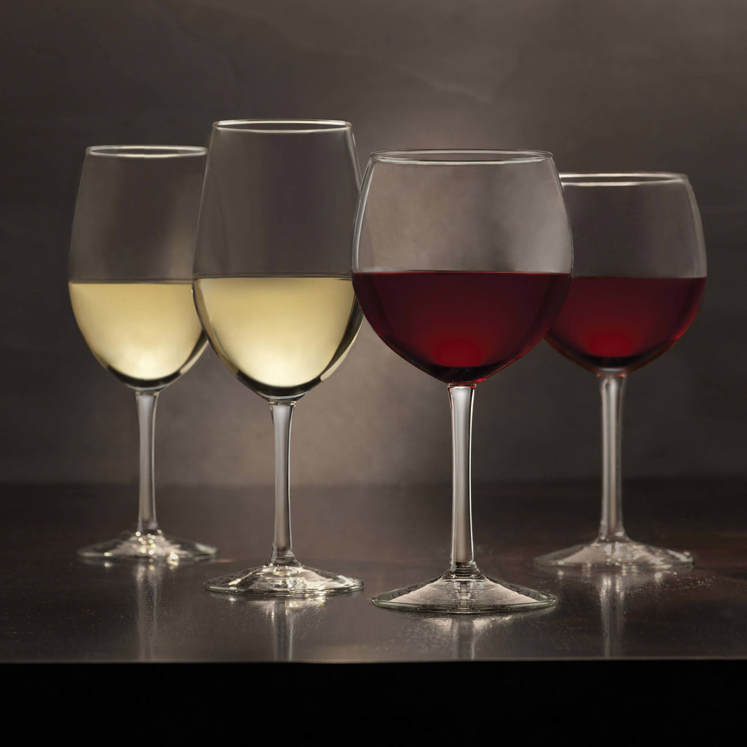 Two distinct glass shapes designed to emphasize flavors of both red and white wines
