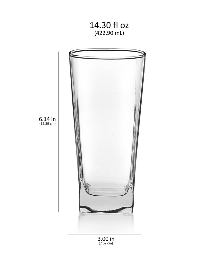 Includes 8, 14.3-ounce cooler/tumbler glasses (3-inch diameter x 6.1-inch height)