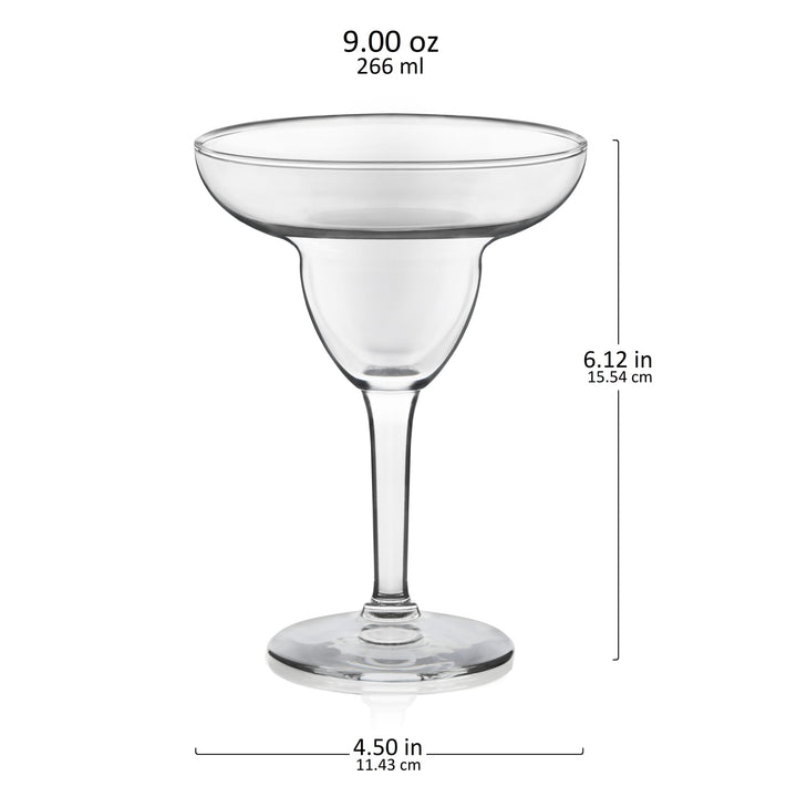 Includes 12, 9-ounce margarita glasses (4.5-inch diameter by 6.125-inch height)