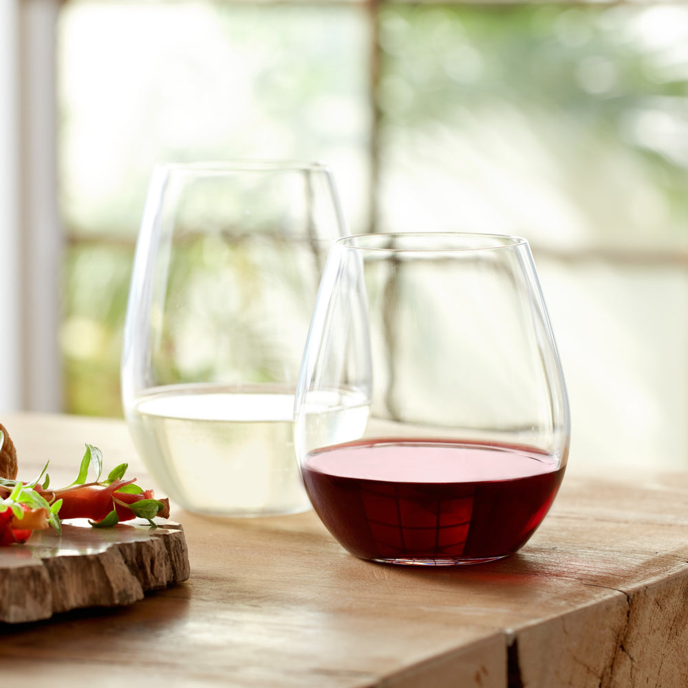 Wide bowl of red wine glass and slender profile of white wine glass enhance aromas and flavors; stable, ergonomic, and balanced base helps prevent tipping