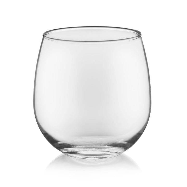 Includes 8, 16.75-ounce stemless red wine glasses (3.875-inch diameter x 3.875-inch height)