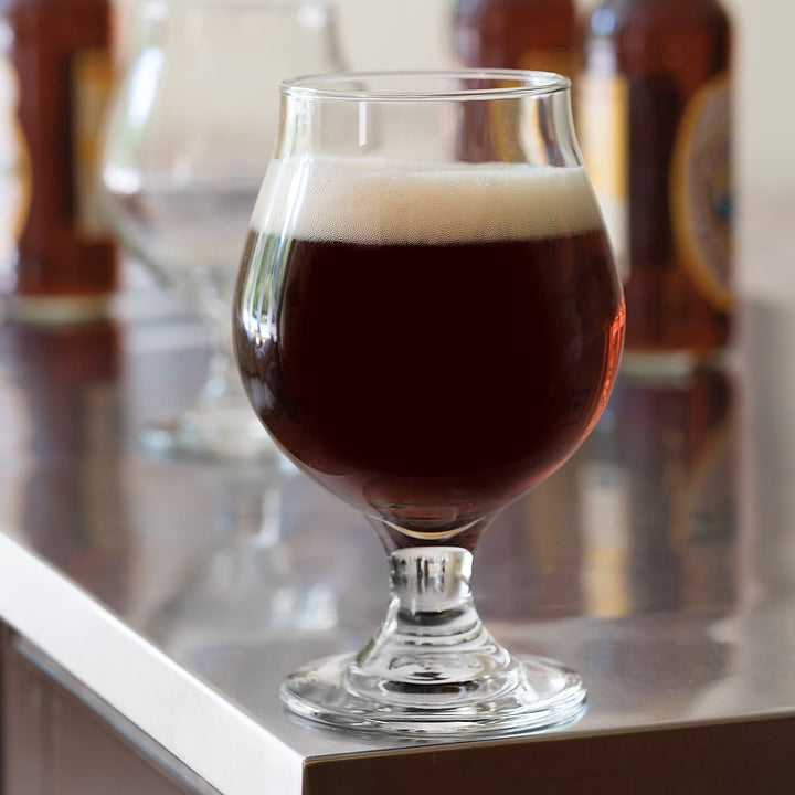 Includes 4, 16-ounce stemmed Belgian ale beer glasses