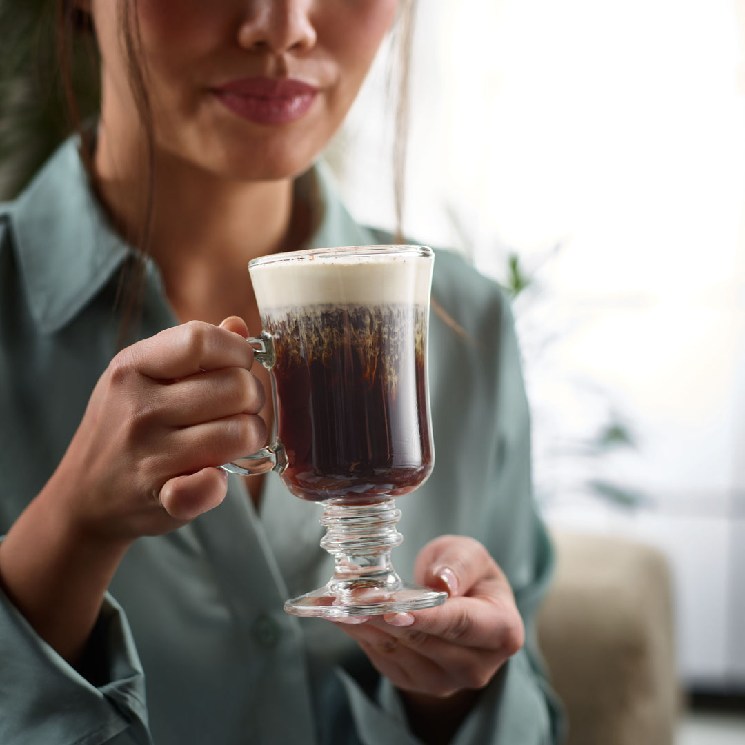 Comfortable Design: Discover the charming Irish Coffee Mug, featuring an elegant, raised rim for a hint of refinement, perfect for enhancing your collection of glassware