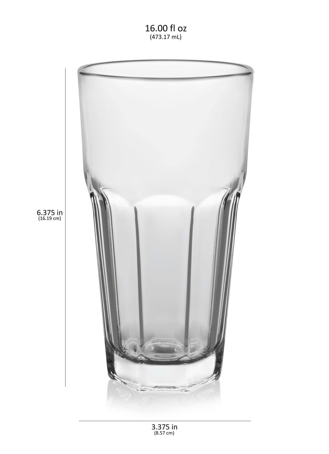Includes 12, 16-ounce tumbler glasses (3.4-inch diameter by 6.4-inch height)