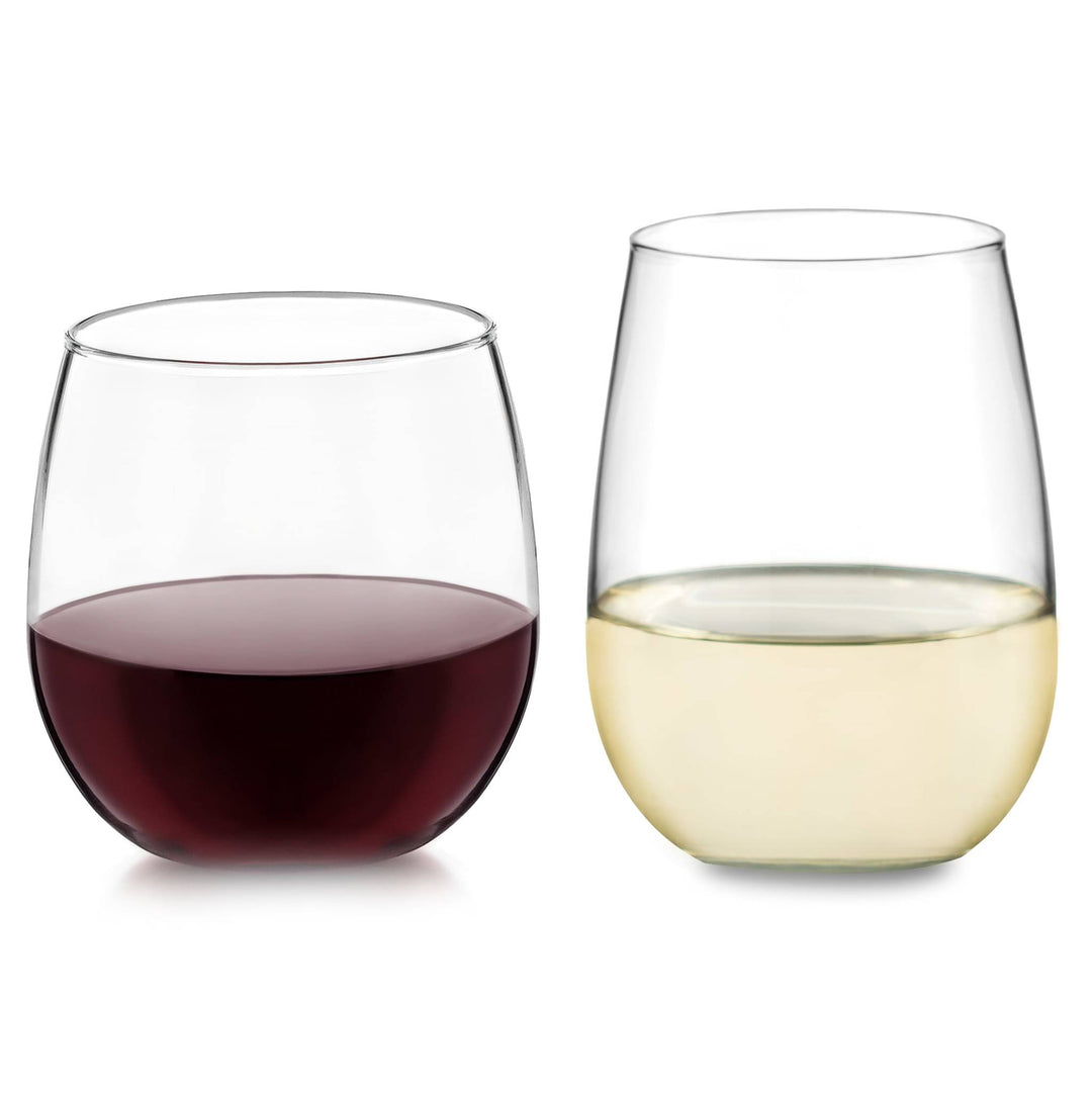 Easy-to-hold and swirl combination set of stemless wine glasses — six 16.75-ounce red wine glasses and six 17-ounce white wine glasses
