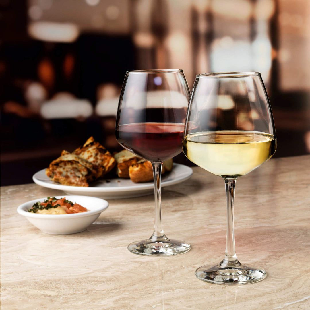 Includes 12, 18.25-ounce wine glasses (4-inch diameter x 8.5-inch height)