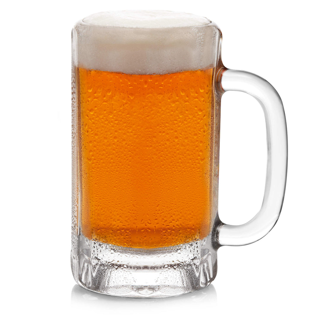 Classic German beer mug design keeps beer cold while accentuating the taste and aroma of thick ales and lagers