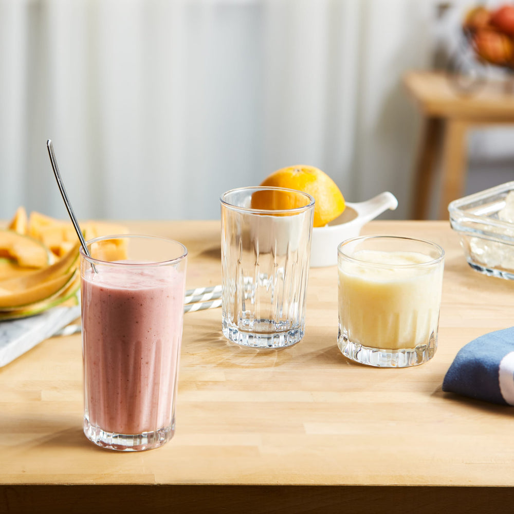 A variety of glass shapes and sizes prepares your kitchen for any drink, any time