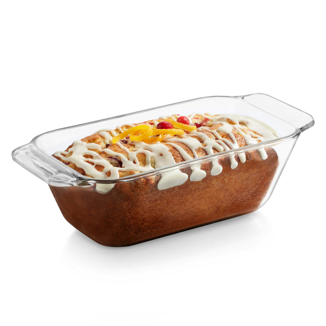 Revolutionary glass construction makes this versatile 1.6-quart loaf dish safe for oven, microwave, refrigerator, and freezer; clear glass lets you monitor baking, serve your creation in style, and see inside while stored