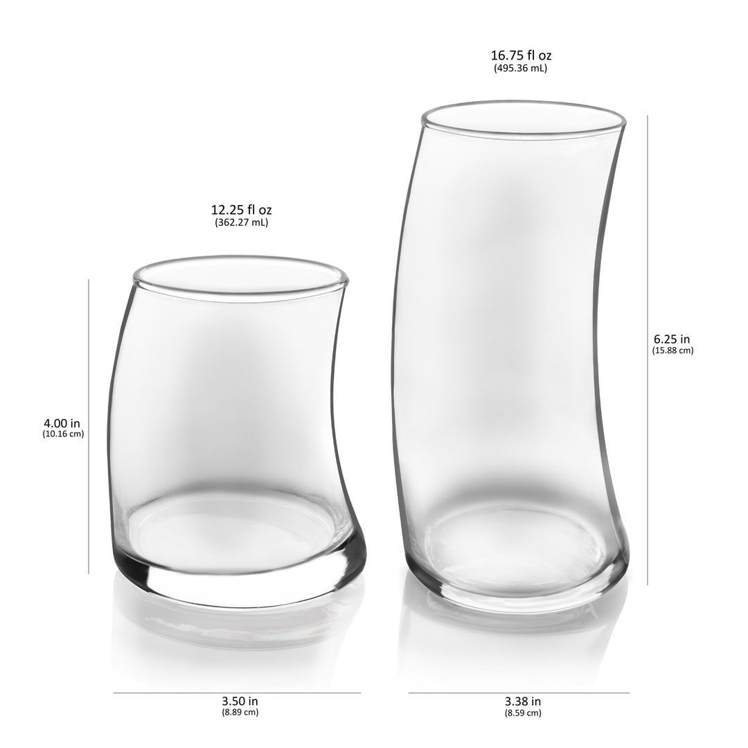 Includes 8, 16.75-ounce cooler glasses and 8, 12.25-ounce double old fashioned rocks glasses