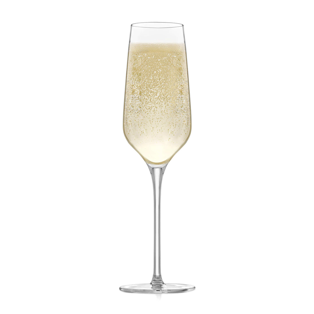 Easy-to-hold, stylish set of champagne glasses for special occasions or everyday use — four 8-ounce flutes