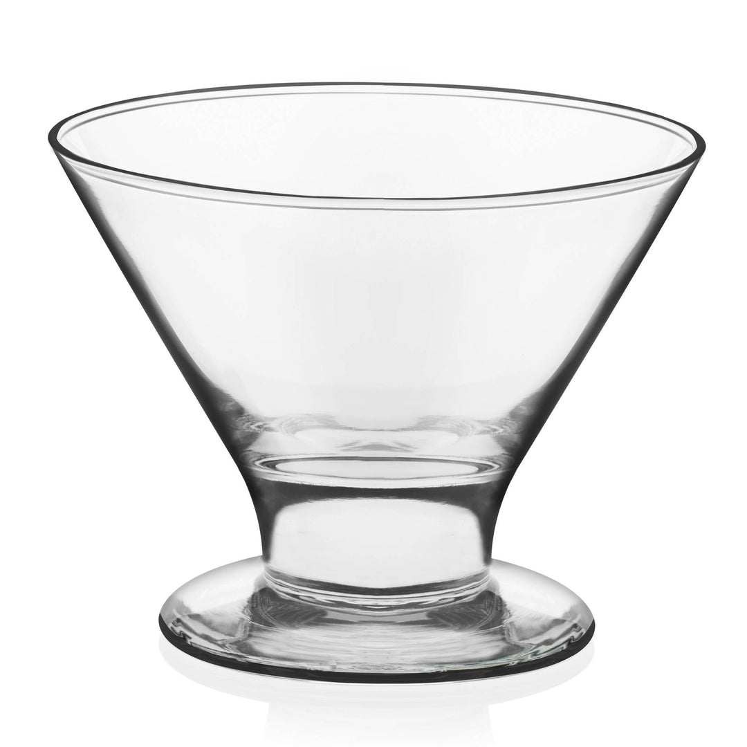 Includes 6, 8-ounce dessert glasses (4.38-inch max diameter by 3.38 inches high)